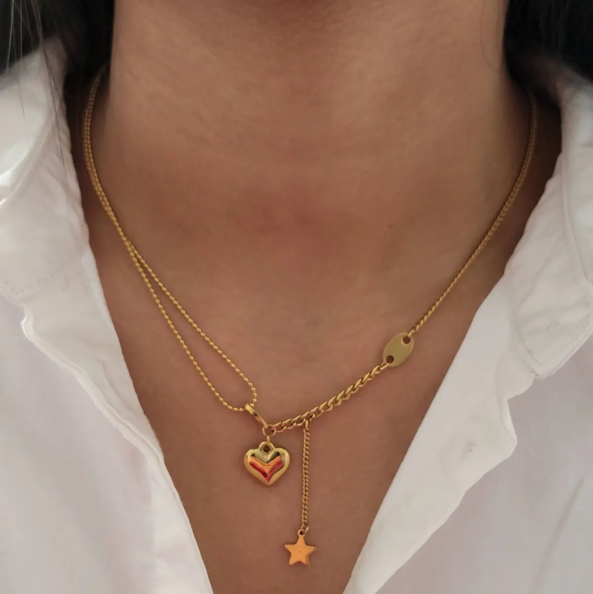 layered gold heart necklace