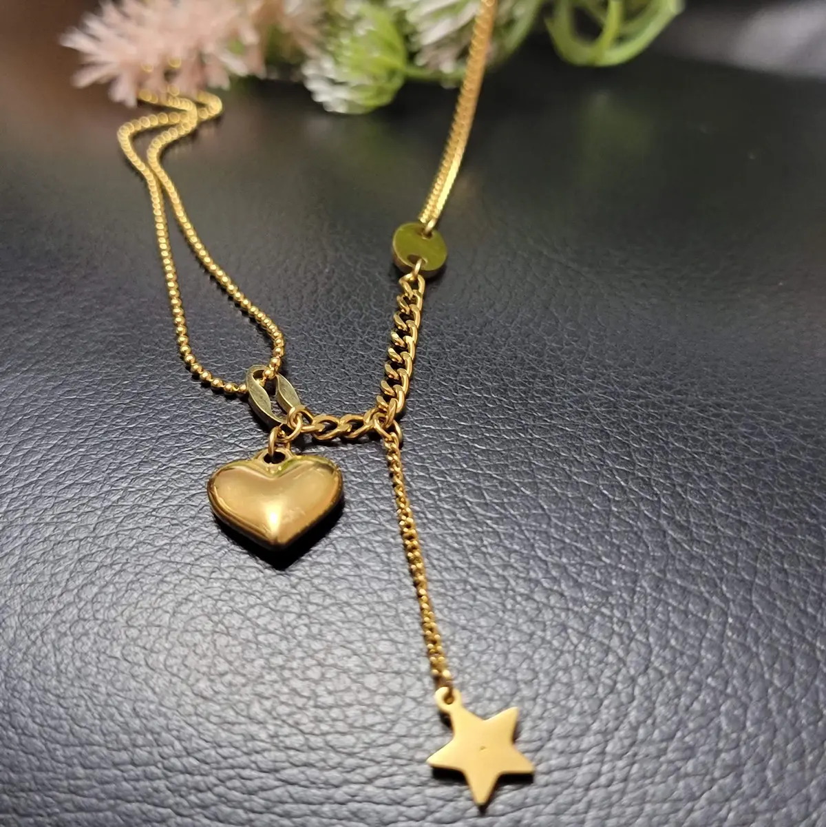 Layered gold heart necklace