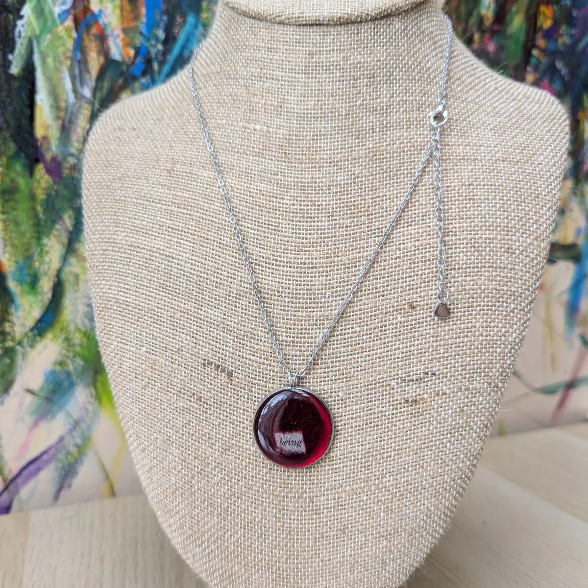 Resin stainless steel pendant necklace red