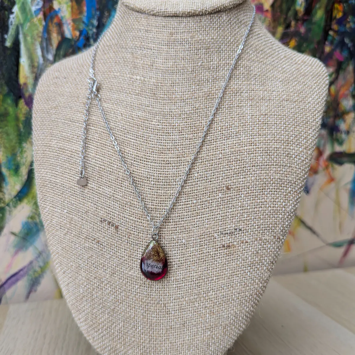Resin stainless steel pendant necklace red