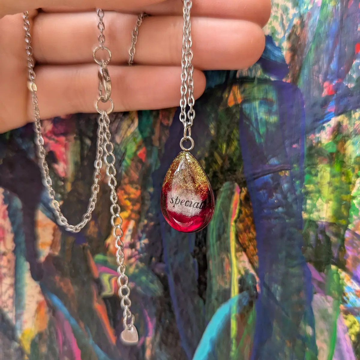 Resin stainless steel pendant necklace red