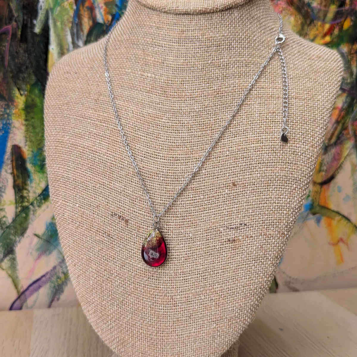 Resin stainless steel pendant necklace red