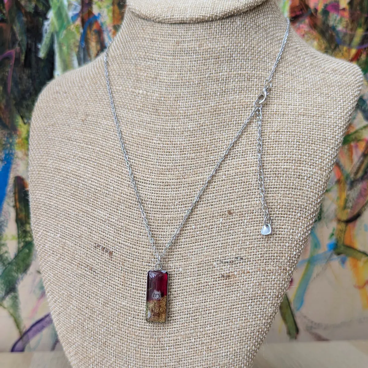 Resin stainless steel pendant necklace red