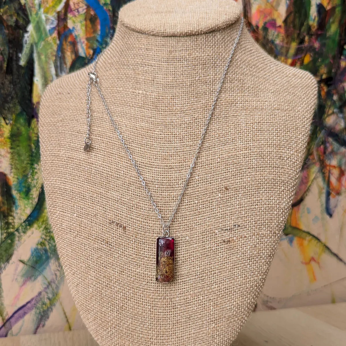 Resin stainless steel pendant necklace red