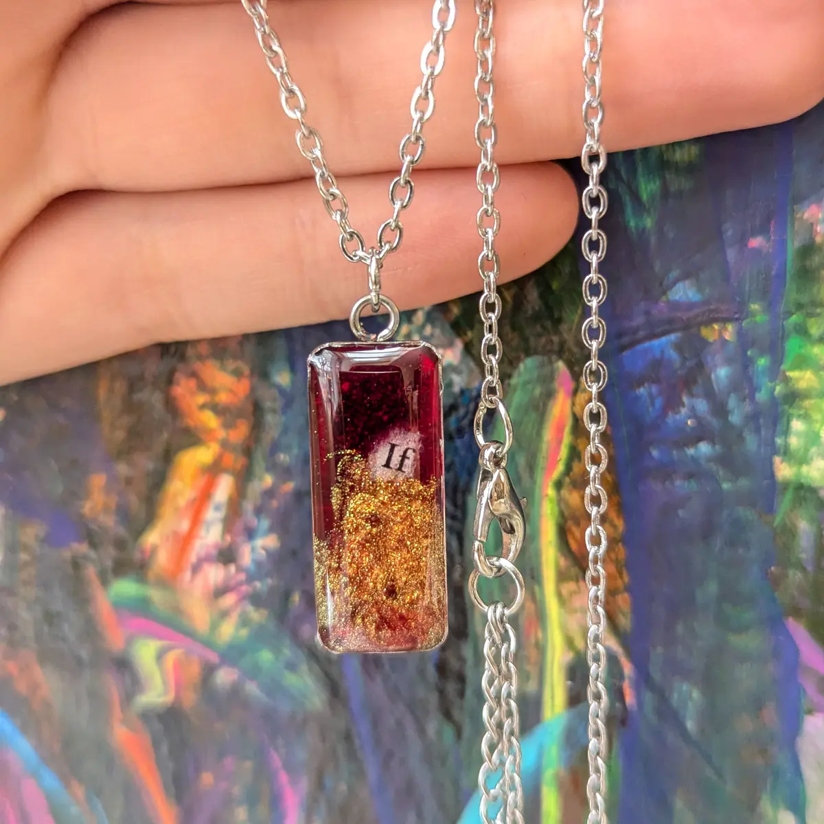 Resin stainless steel pendant necklace red