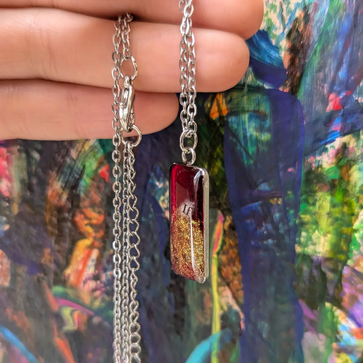 Resin stainless steel pendant necklace red