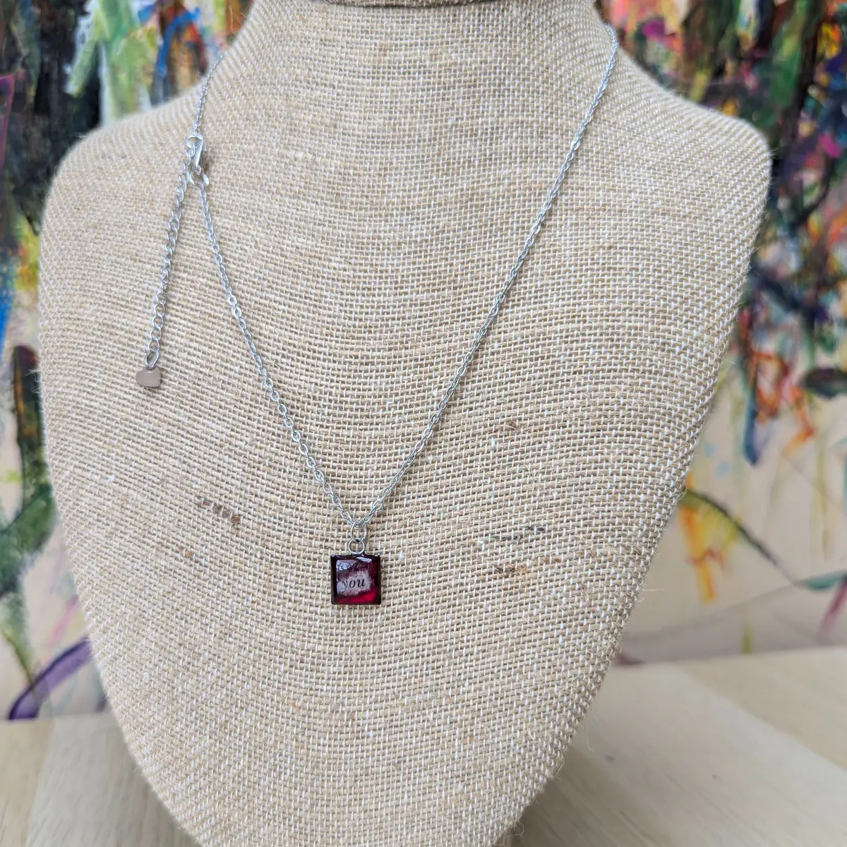 Resin stainless steel pendant necklace red