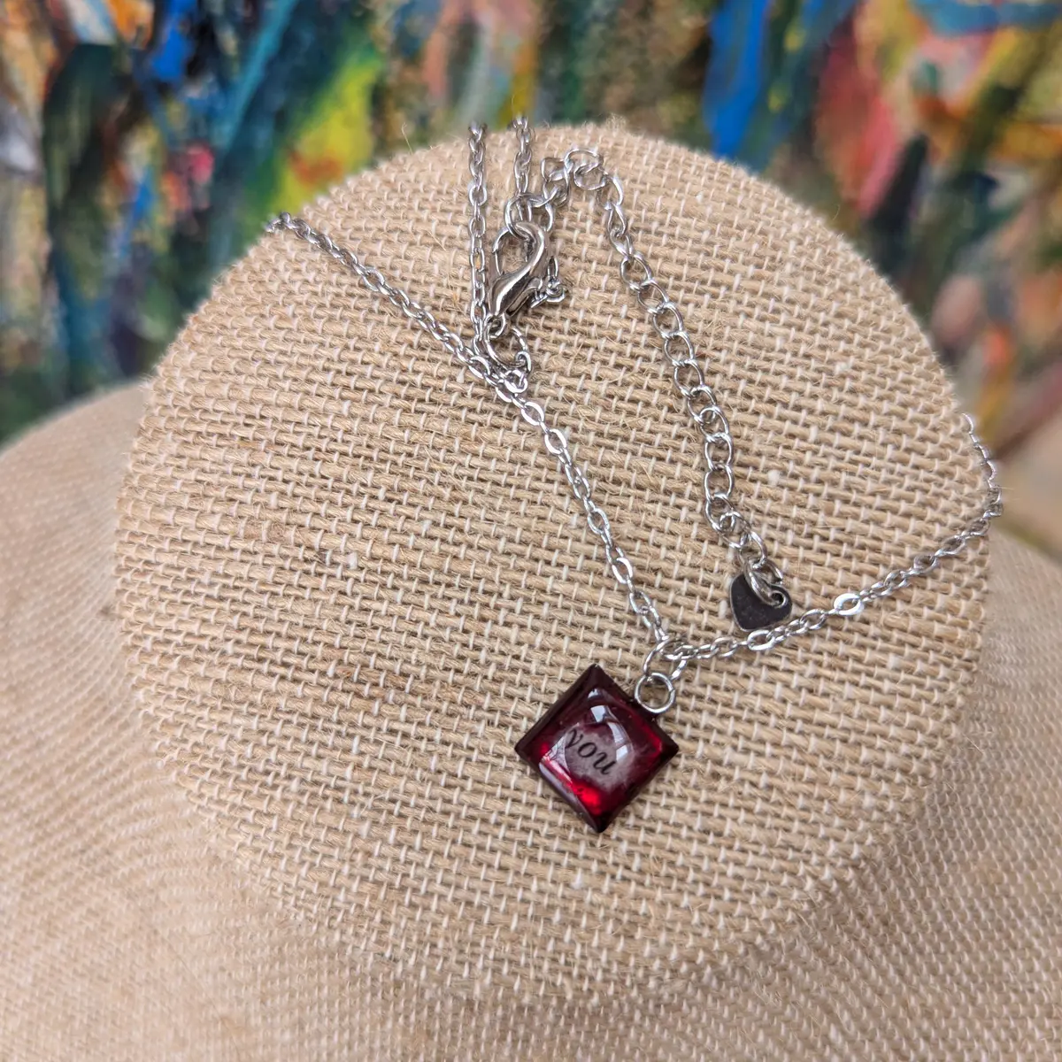 Resin stainless steel pendant necklace red
