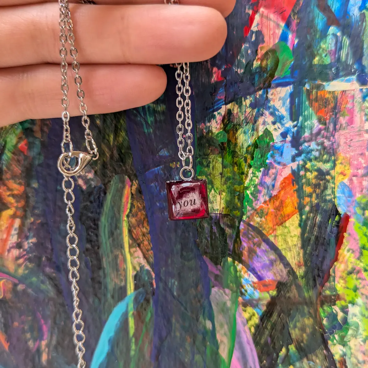 Resin stainless steel pendant necklace red