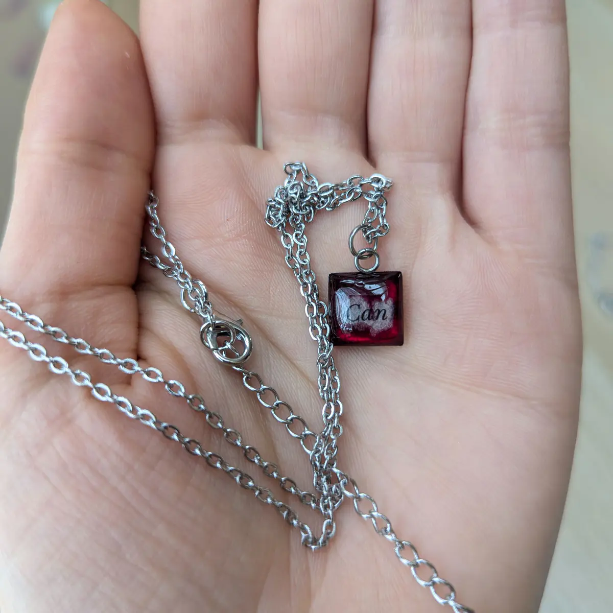 Resin stainless steel pendant necklace red