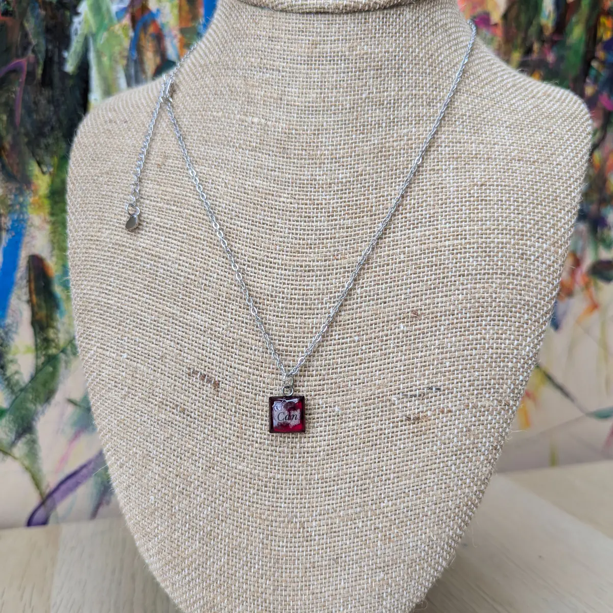 Resin stainless steel pendant necklace red