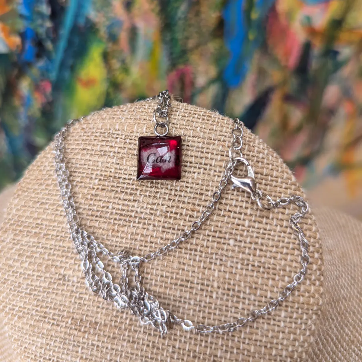 Resin stainless steel pendant necklace red