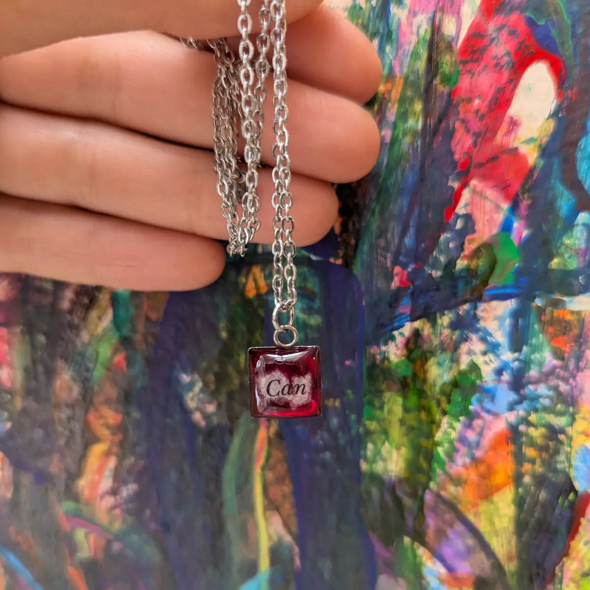 Resin stainless steel pendant necklace red