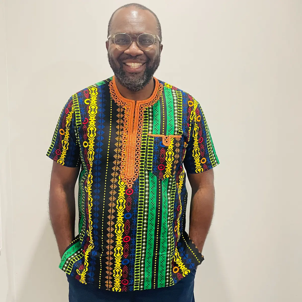 A male model featuring an Ankara Traditional Shirt