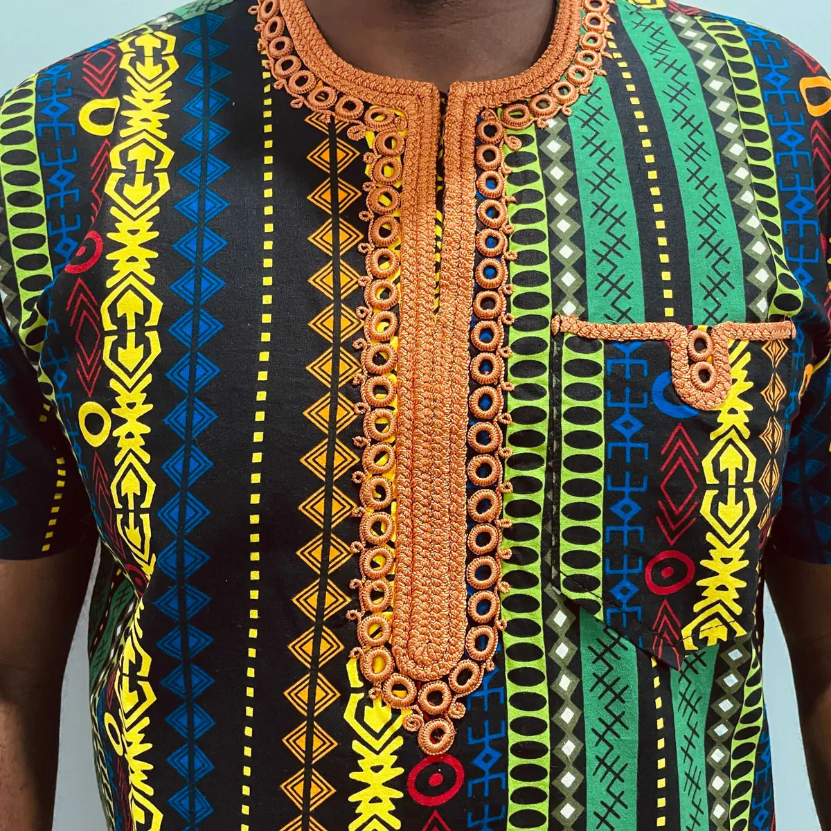 Image of the embroidery design on the Ankara shirt