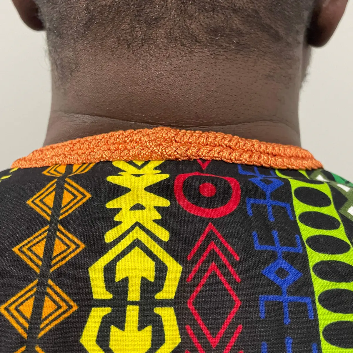Back view of the ankara shirt showing the embroidery design