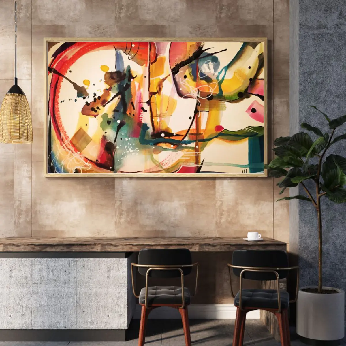 Digital wall art displayed on the wall.