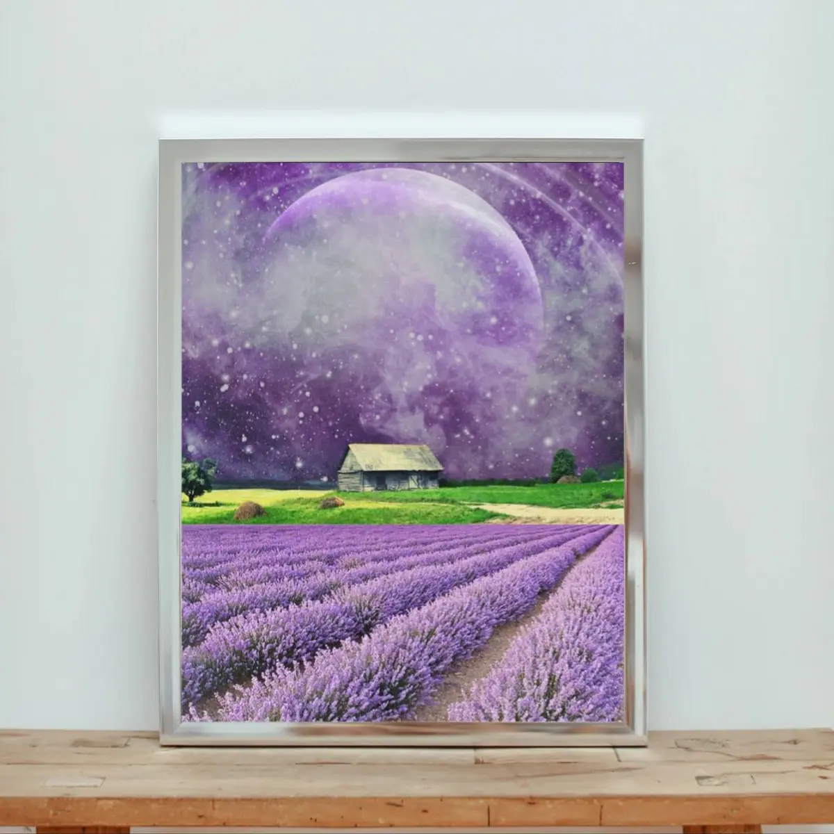 Lavender fields landscape celestial collage