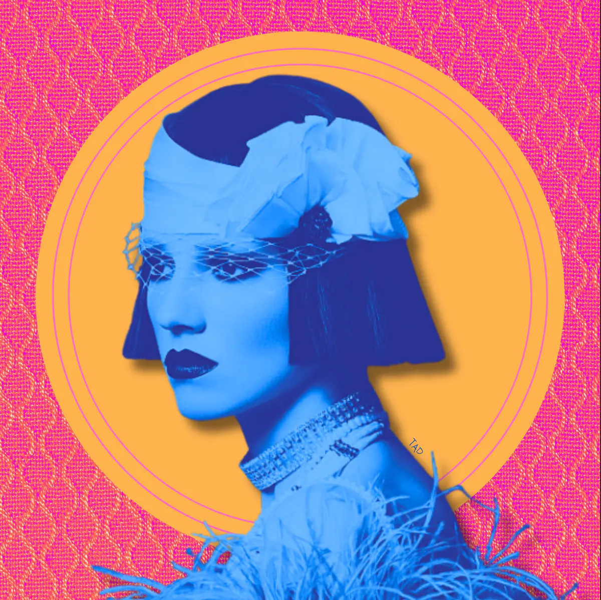 Retro blue woman digital art 