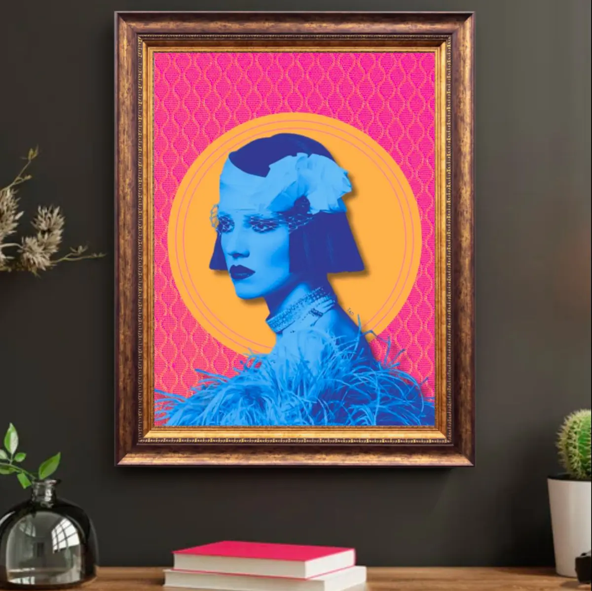 Blue woman pop art collage 