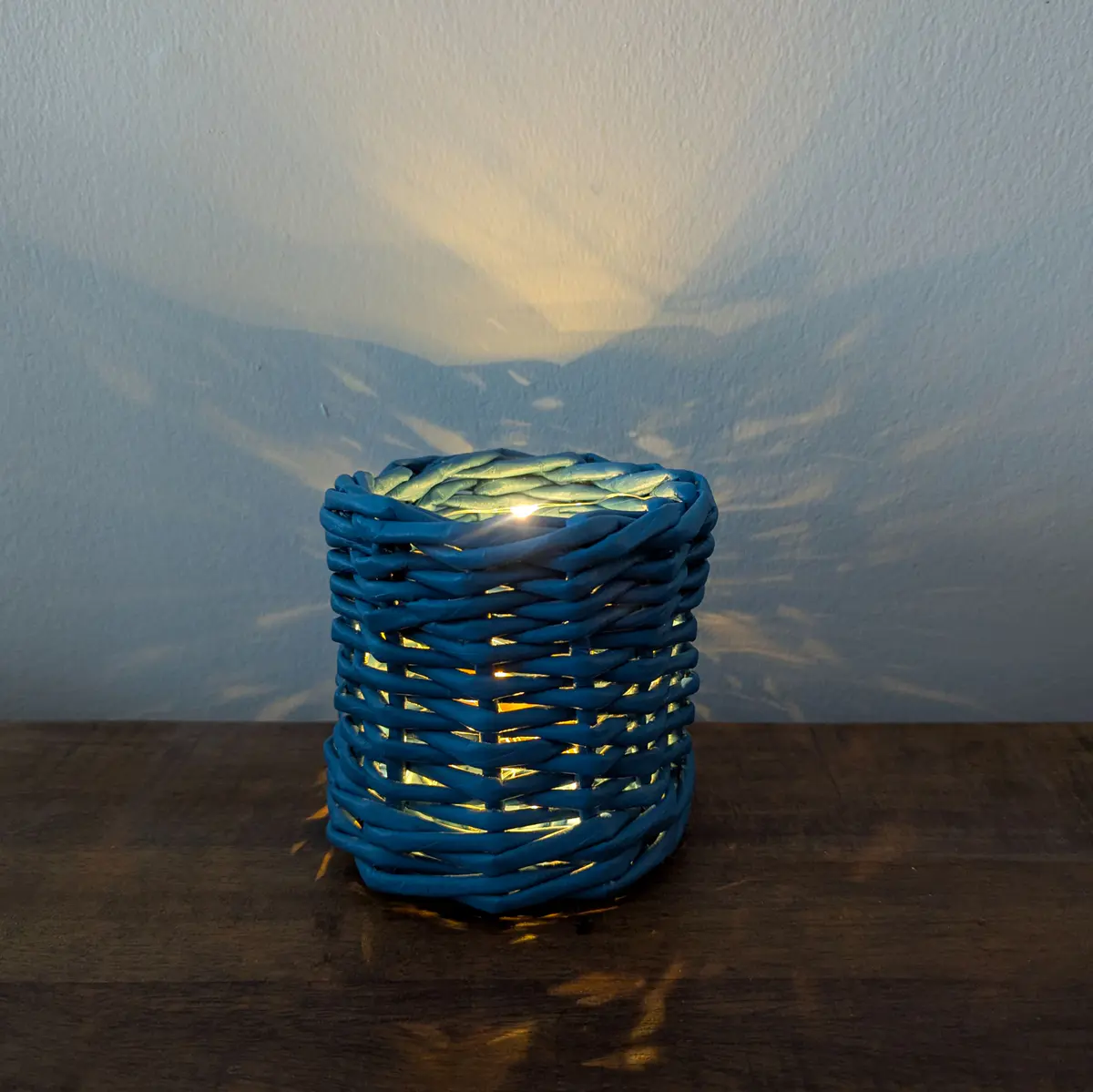 Small woven handmade recycled paper storage basket 