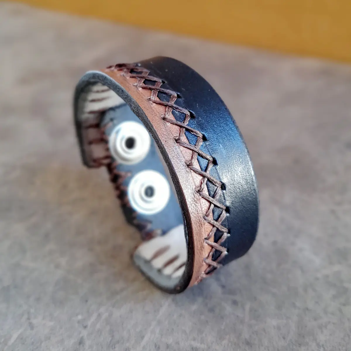 Black Brown Rugged Leather Cuff for Men, Hand Stitched