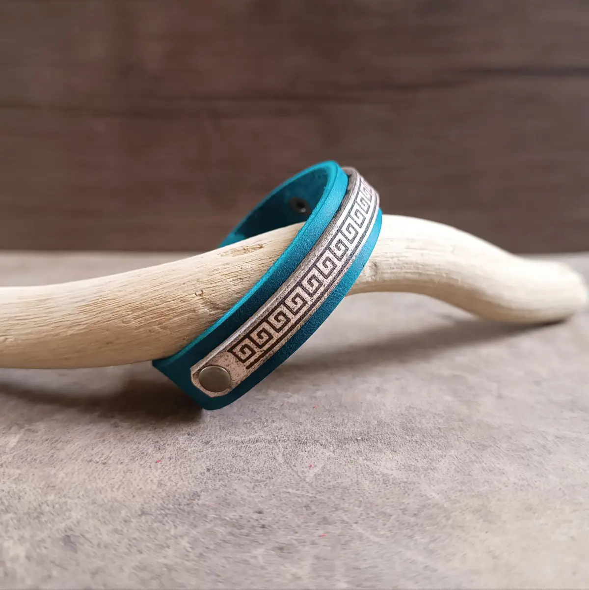 Blue Meander Greek Key Leather Bracelet