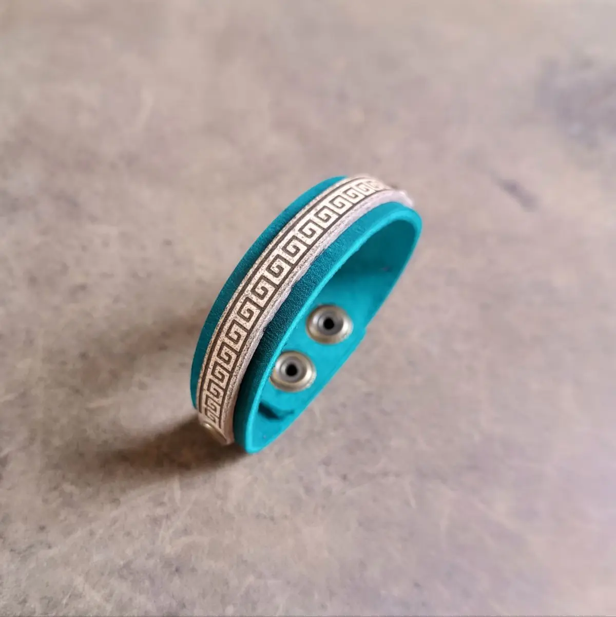 Blue Meander Greek Key Leather Bracelet