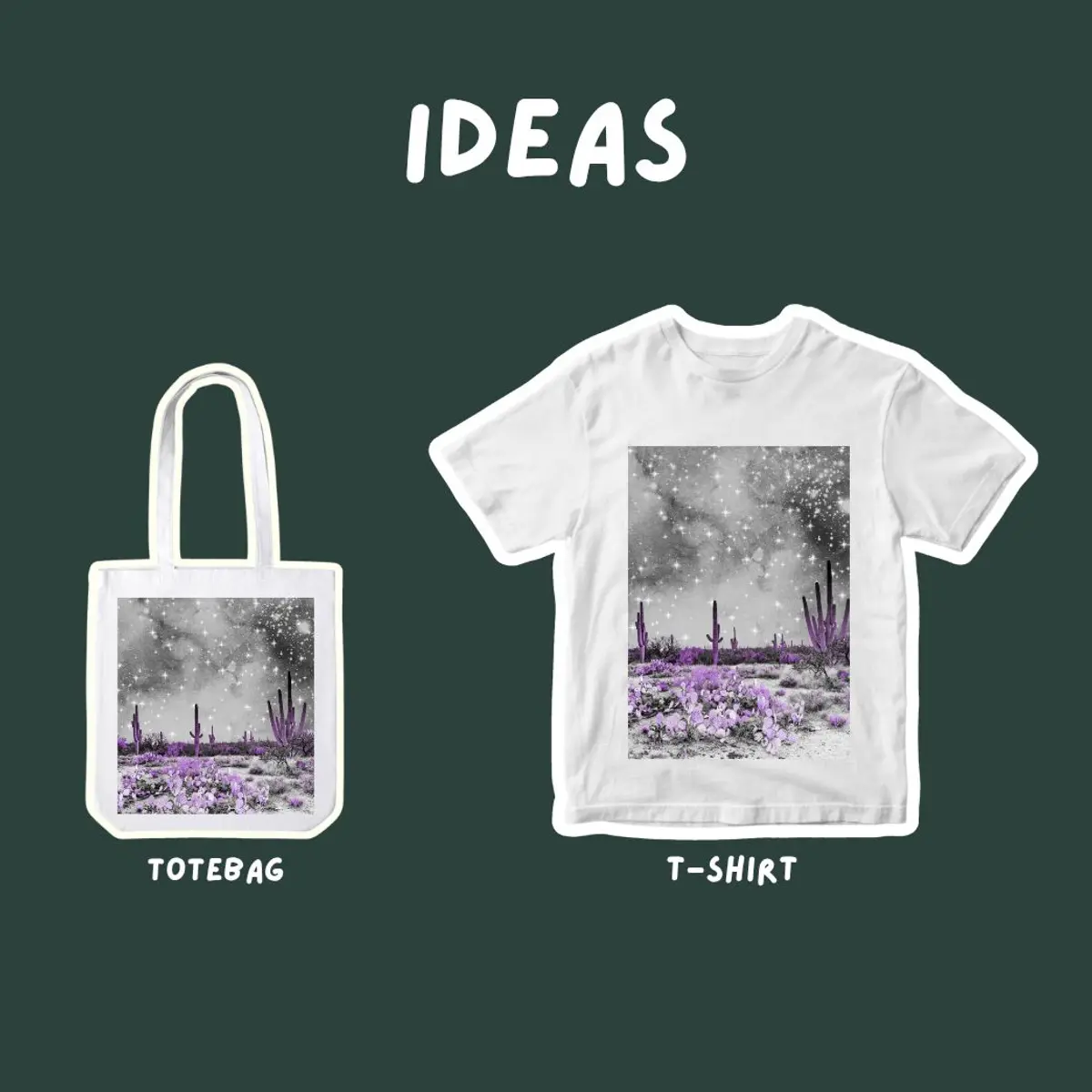 Digital art on T-shirts and tote bags