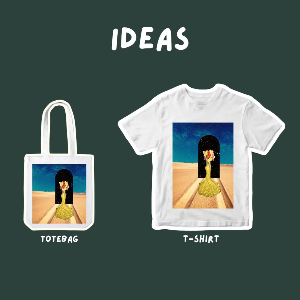 Digital art on T-shirts and tote bags