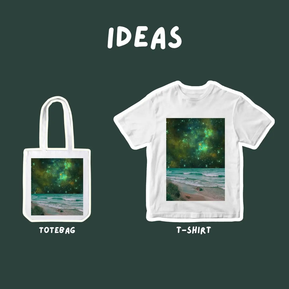 Digital art on T-shirts and tote bags