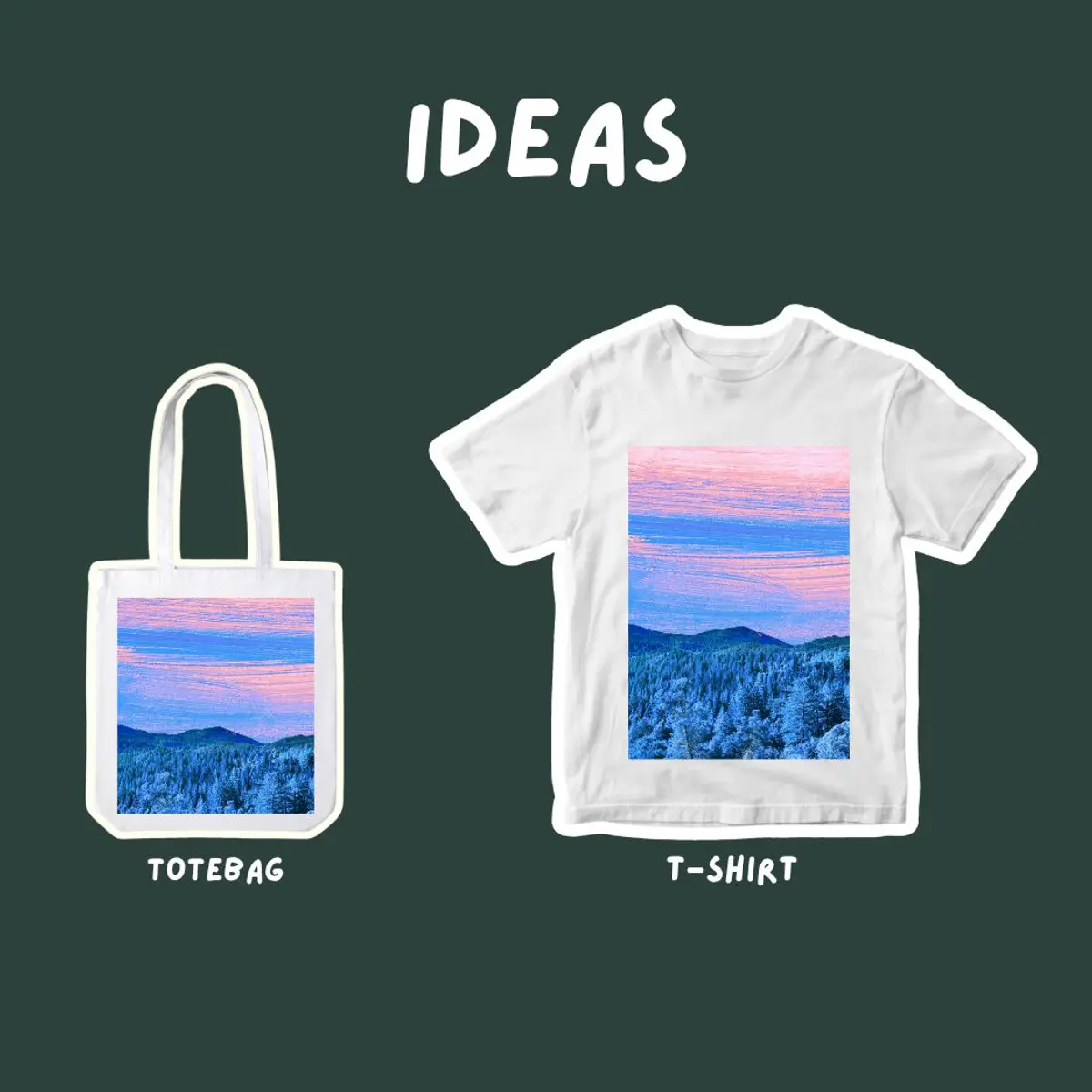 Digital art on T-shirts and tote bags