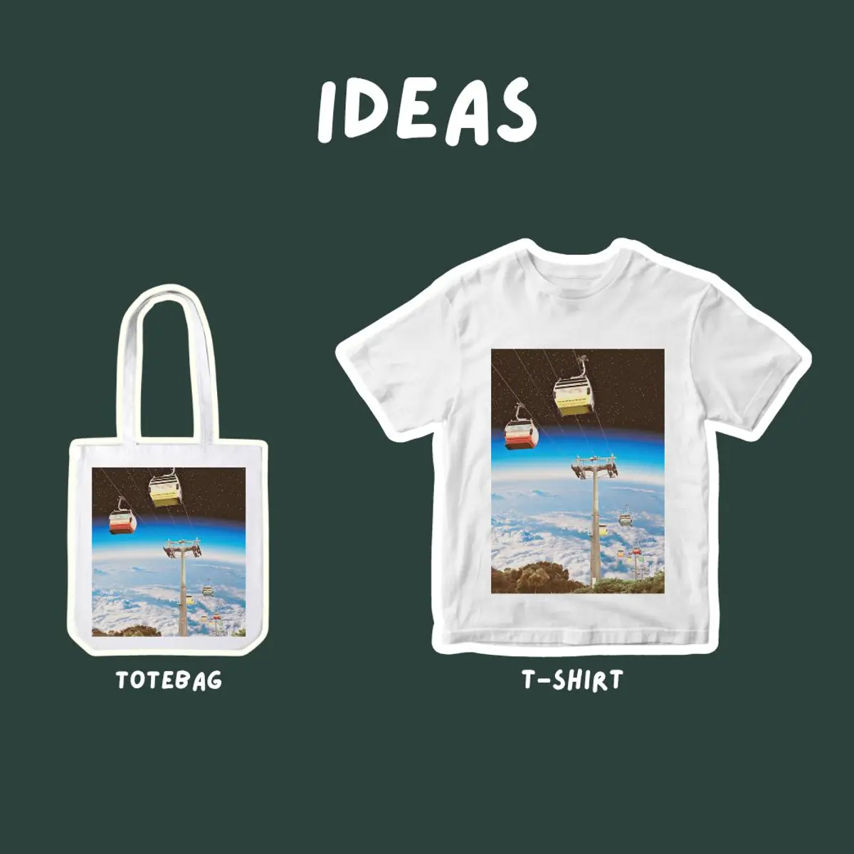 Digital art on T-shirts and tote bags