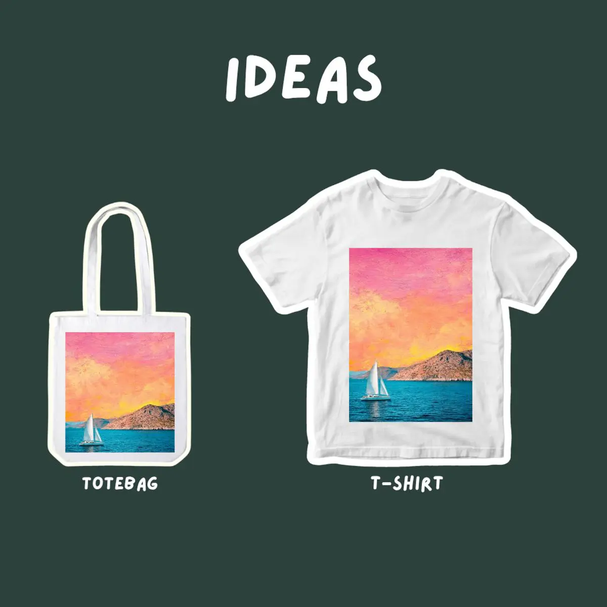 Digital art on T-shirts and tote bags