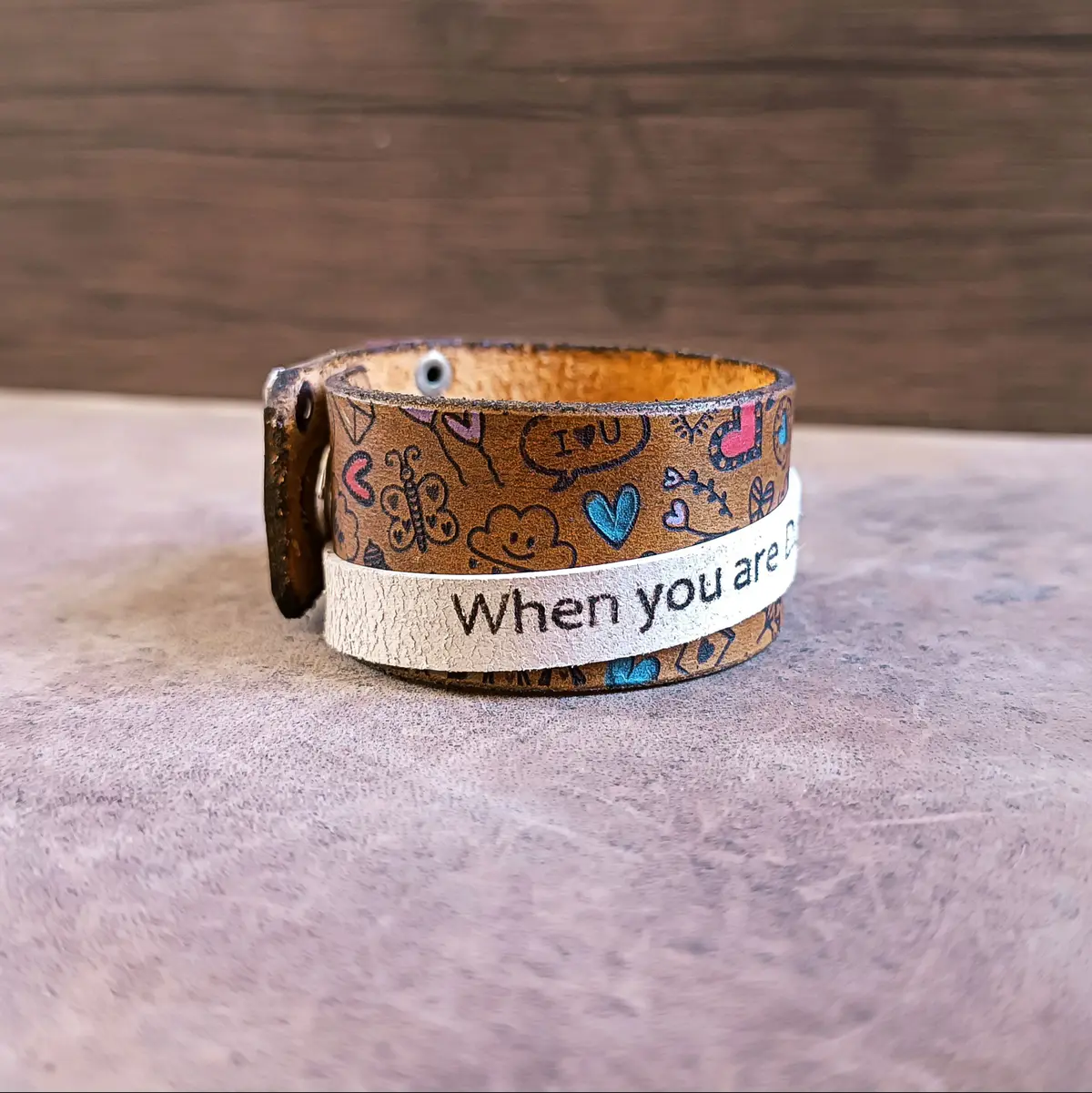Quirky Hand Painted Doodle Leather Cuff