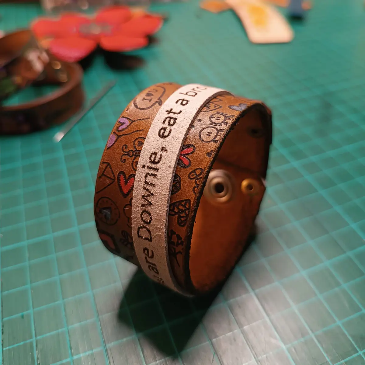 Quirky Hand Painted Doodle Leather Cuff