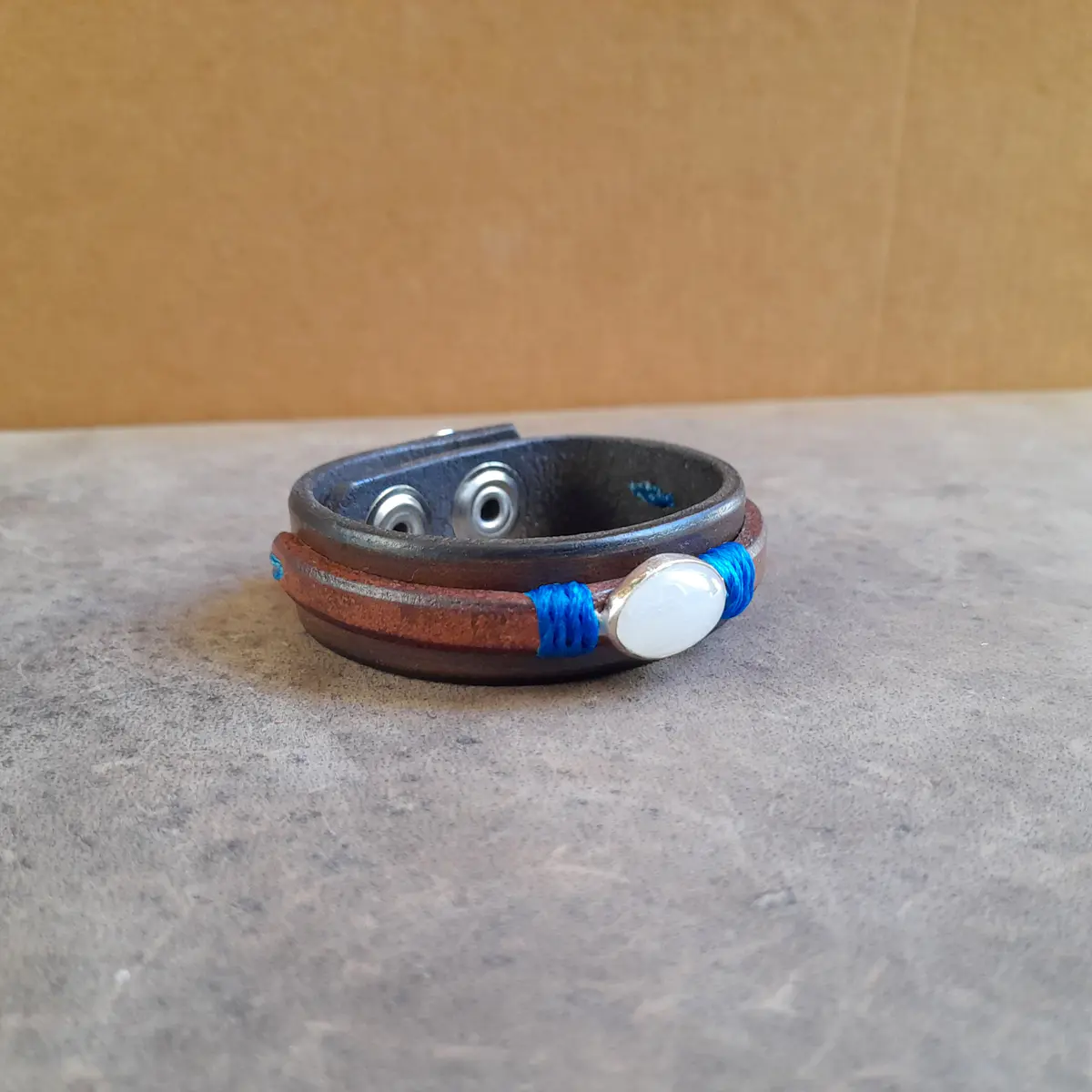 Natural Opal Leather Bracelet on Sterling Silver Pendant