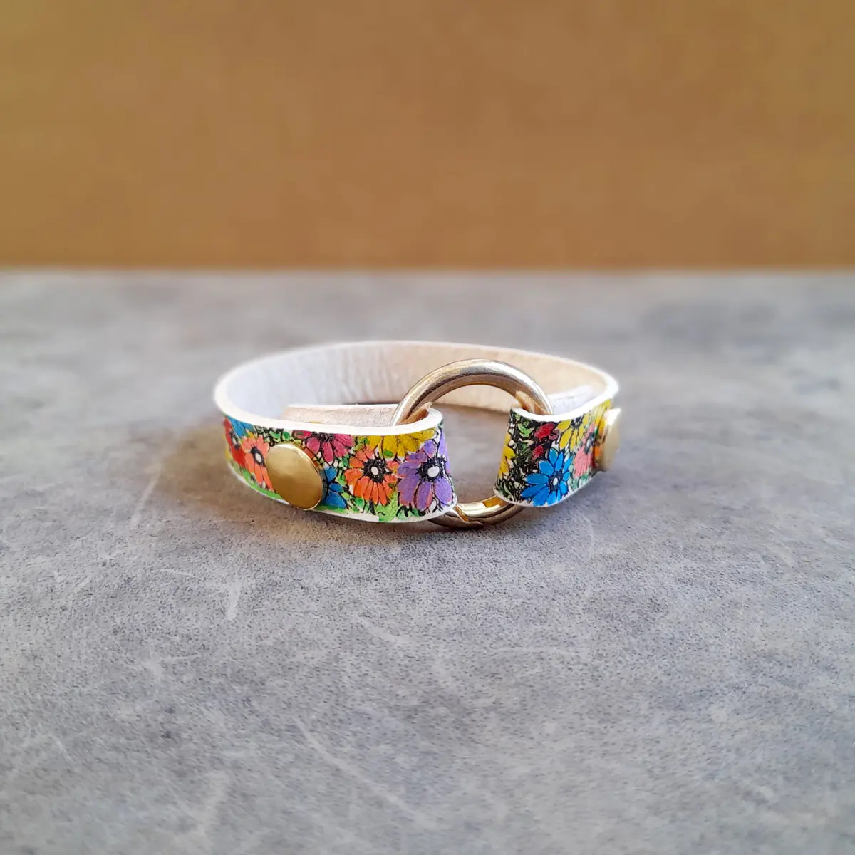 Hand Painted Colorful Floral Ringholder Bracelet