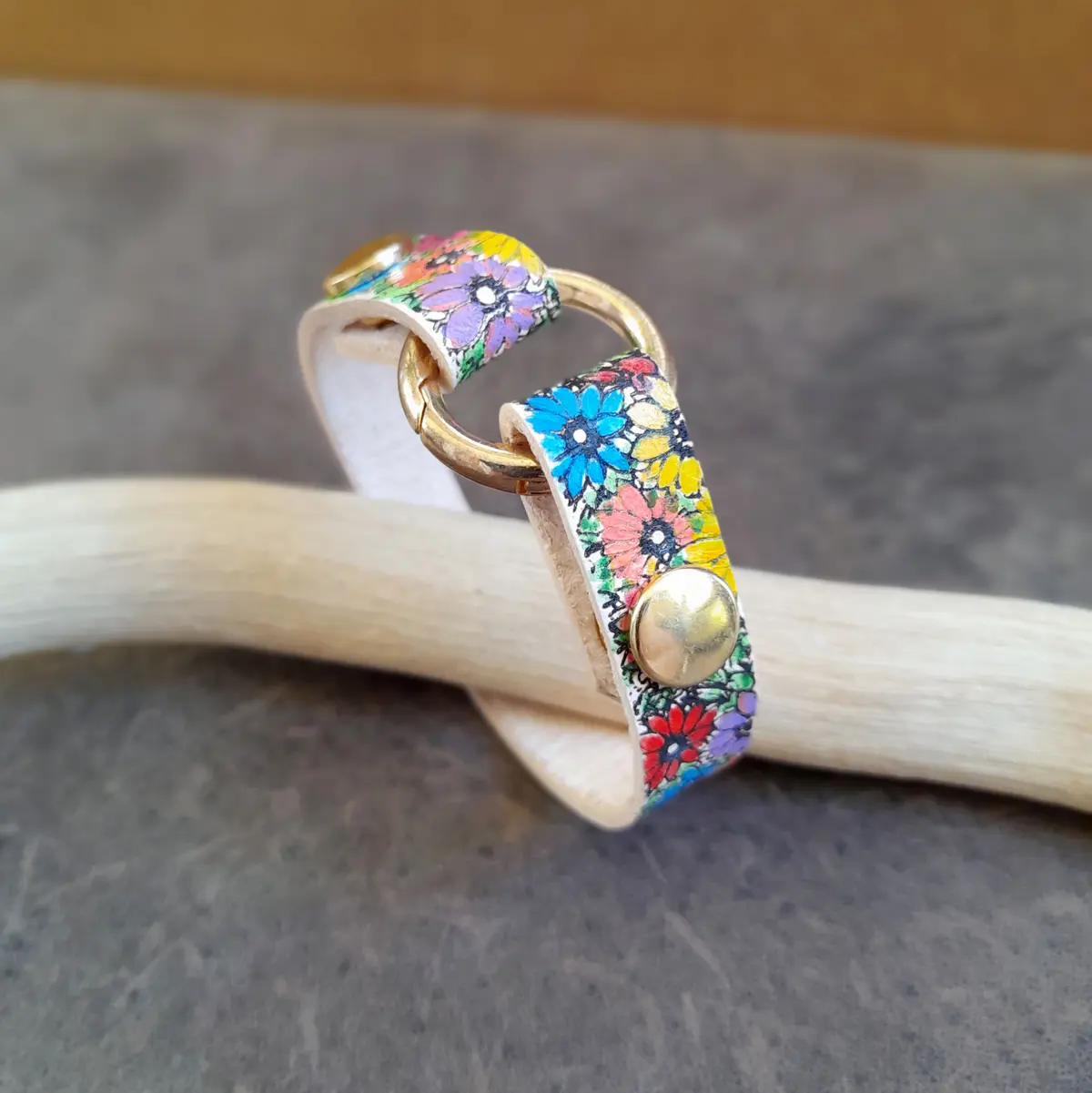 Hand Painted Colorful Floral Ringholder Bracelet