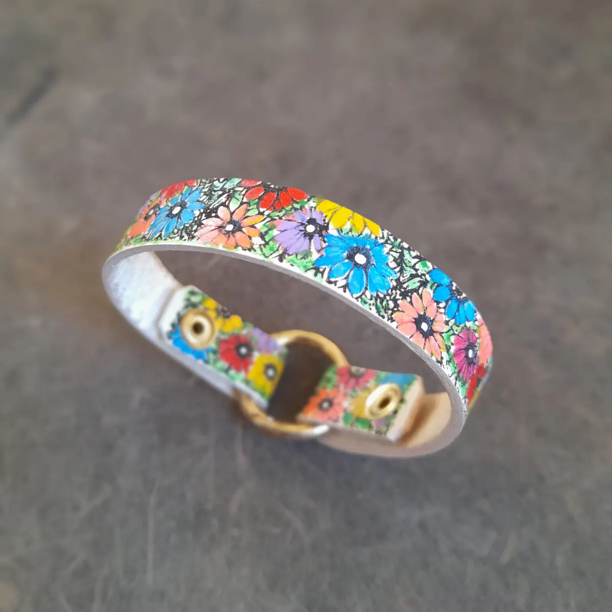 Hand Painted Colorful Floral Ringholder Bracelet