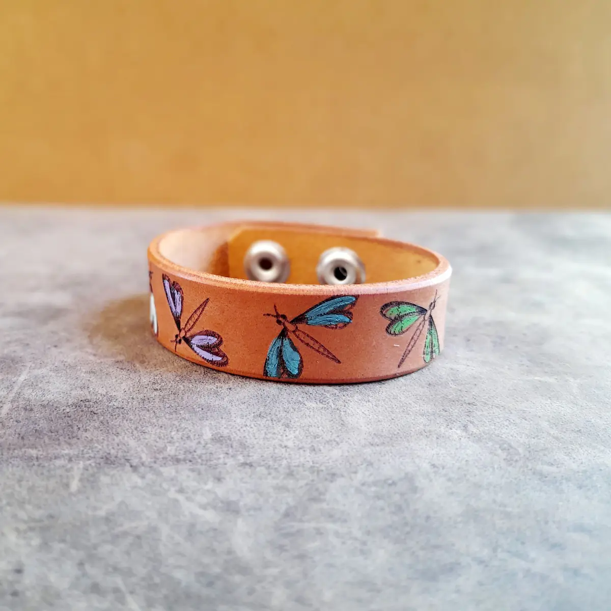 Hand Painted Dragonfly Leather Bracelet