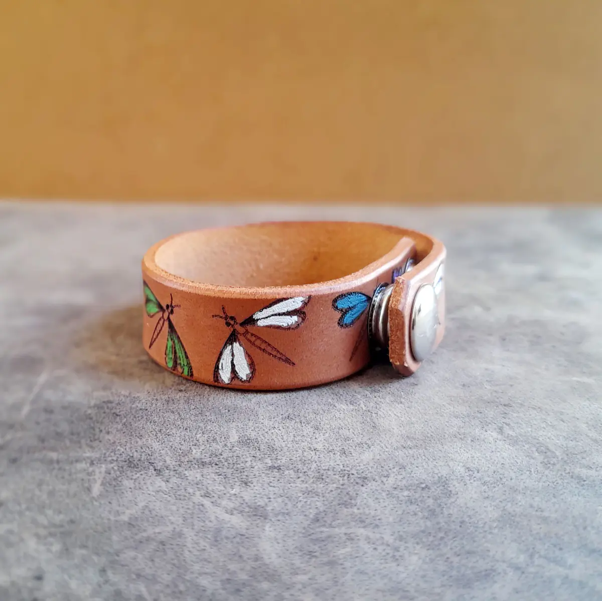 Hand Painted Dragonfly Leather Bracelet