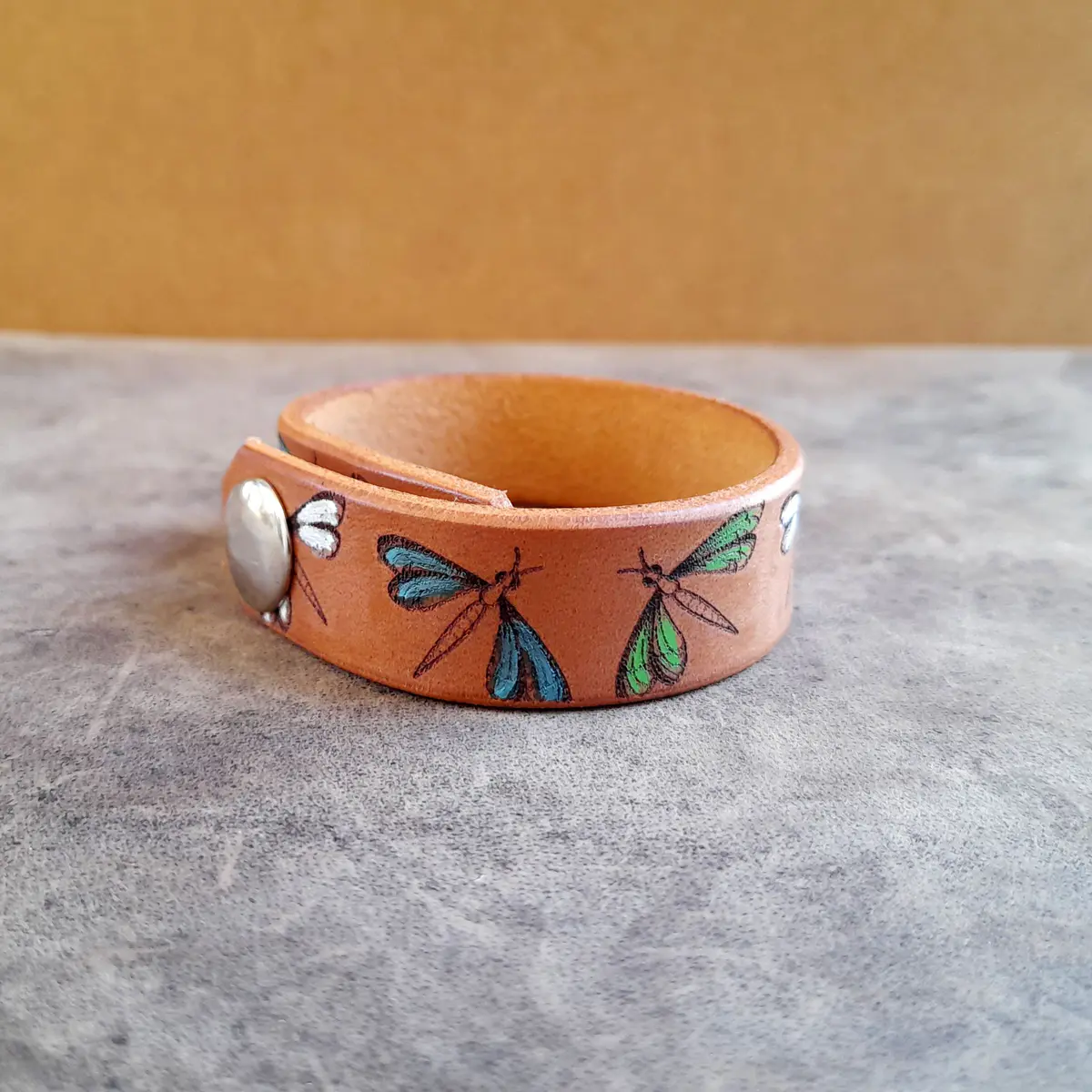 Hand Painted Dragonfly Leather Bracelet