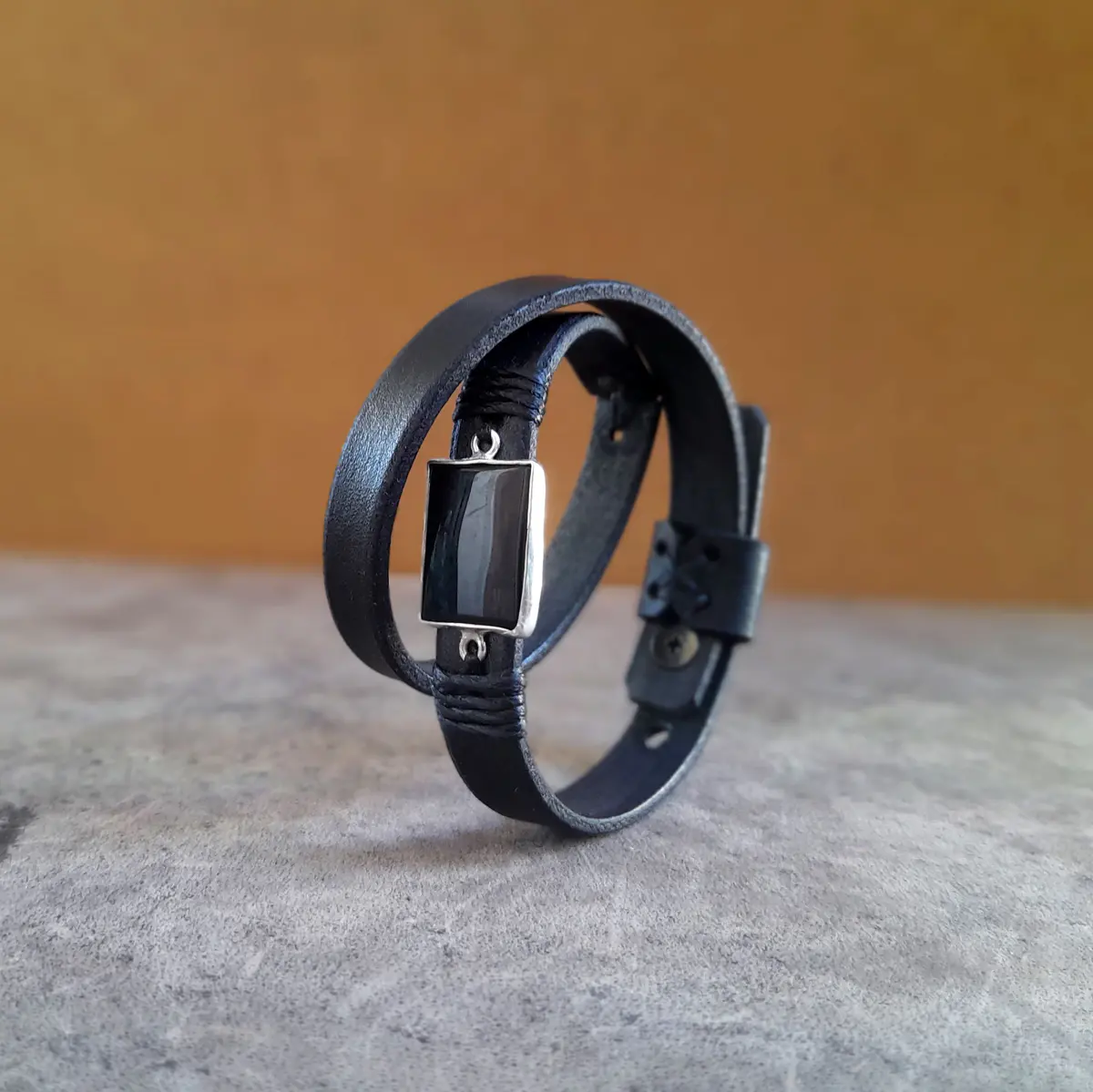 Sterling Silver Black Obsidian Wrap Bracelet