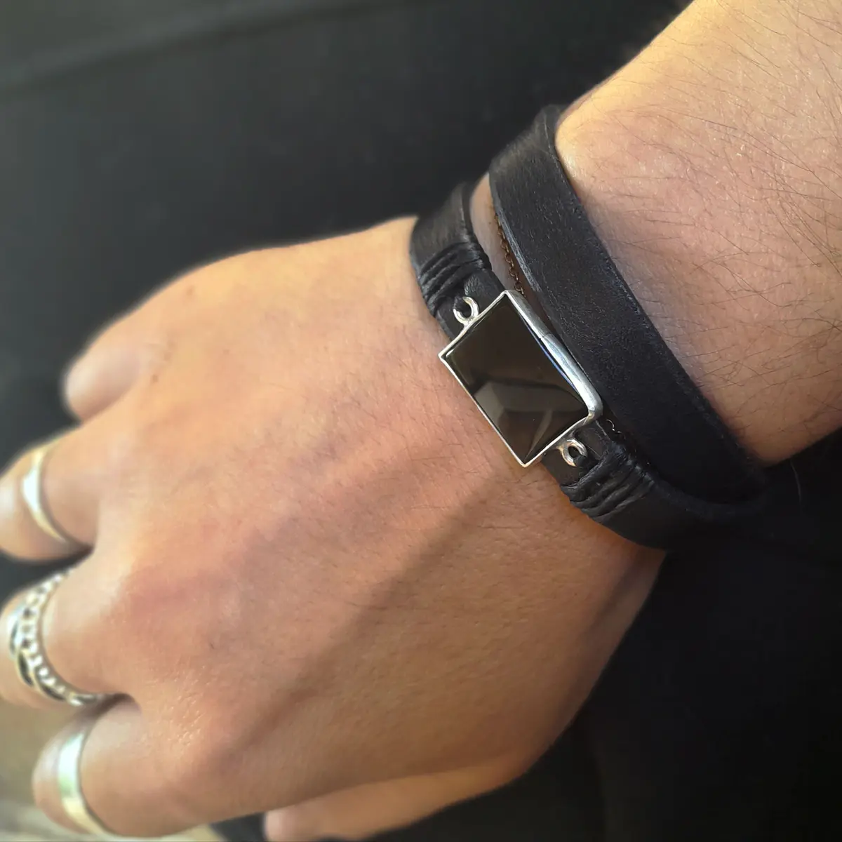 Sterling Silver Black Obsidian Wrap Bracelet