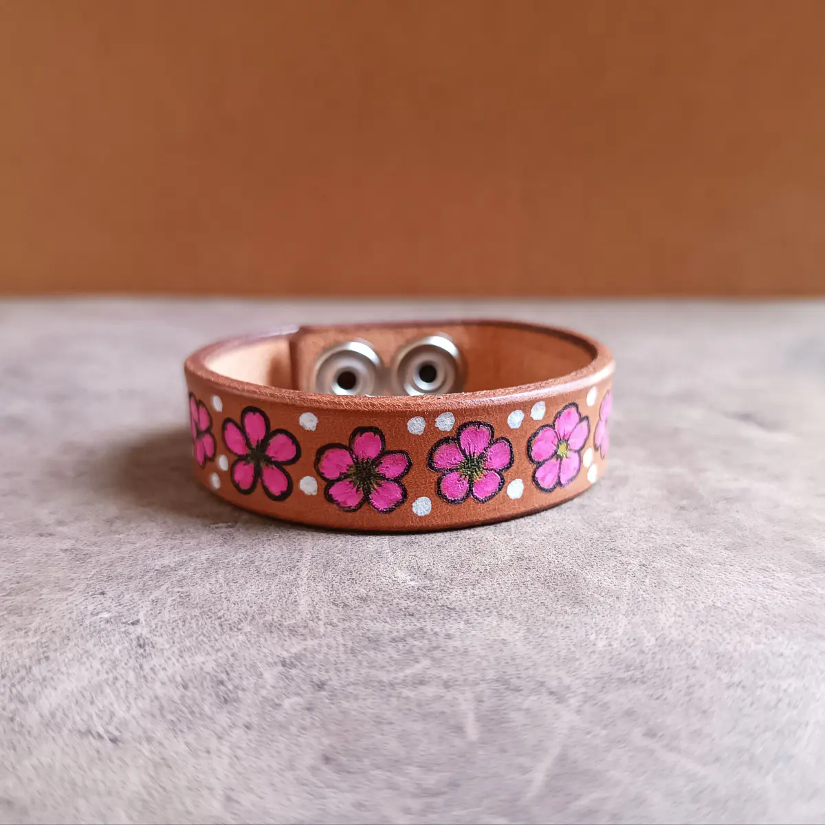 Hand Painted Sakura Flowers Leather Bracelet