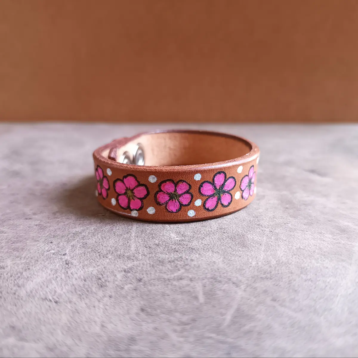 Hand Painted Sakura Flowers Leather Bracelet