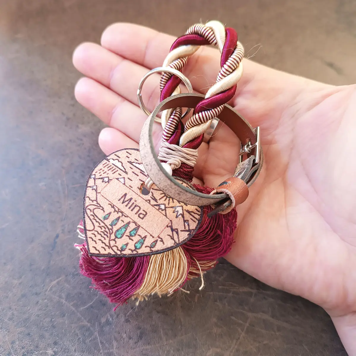 Personalized Luggage Tag with Twisted Rope Loop and Buckle Bangle