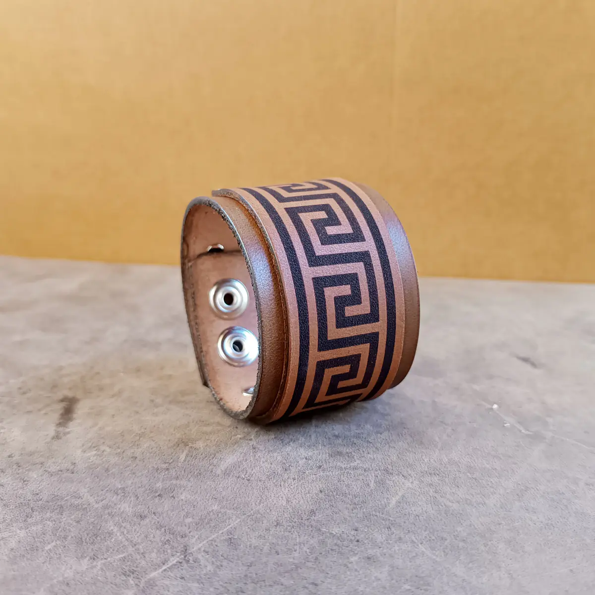 Extra Wide Greek Meander Leather Armband