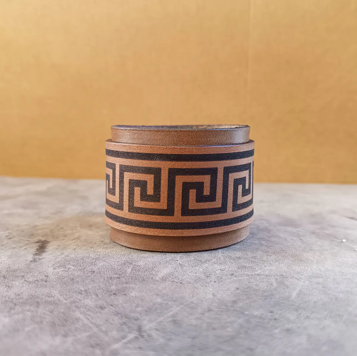 Extra Wide Greek Meander Leather Armband